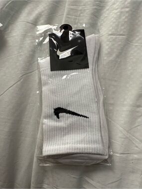 Nike White Crew Socks with Black Swoosh